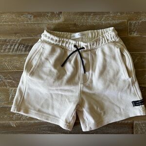 Zara Off-White Textured Shorts with Black Cord